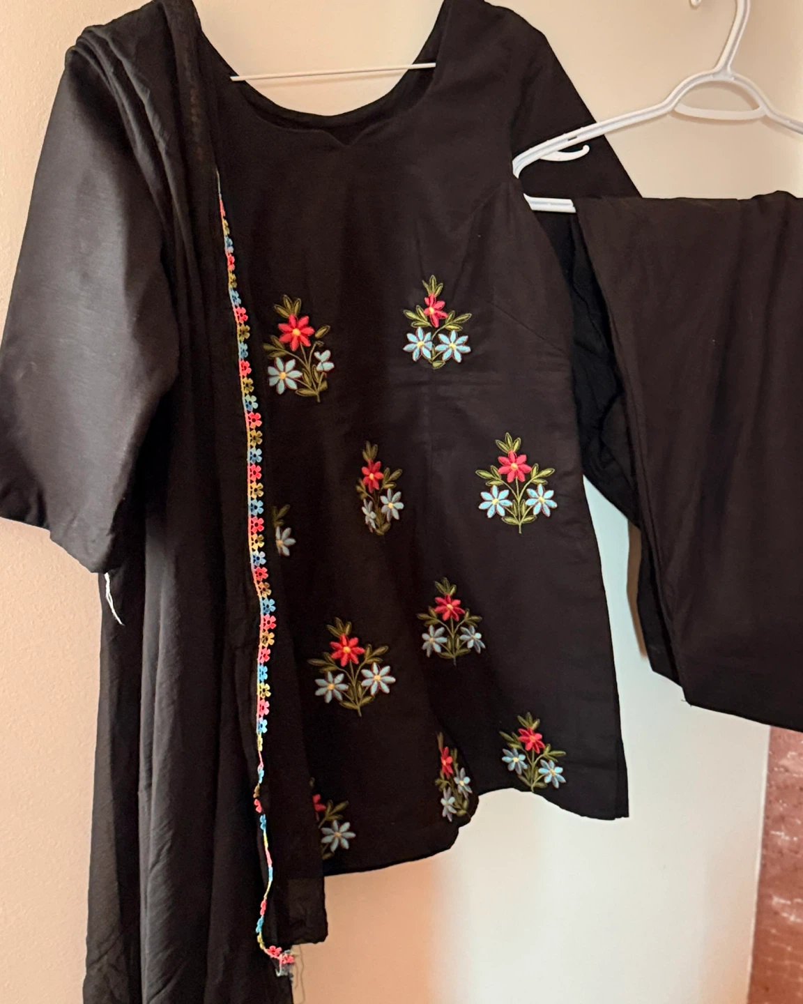 Embroidered Black and Yellow Kurta Set with Dupatta