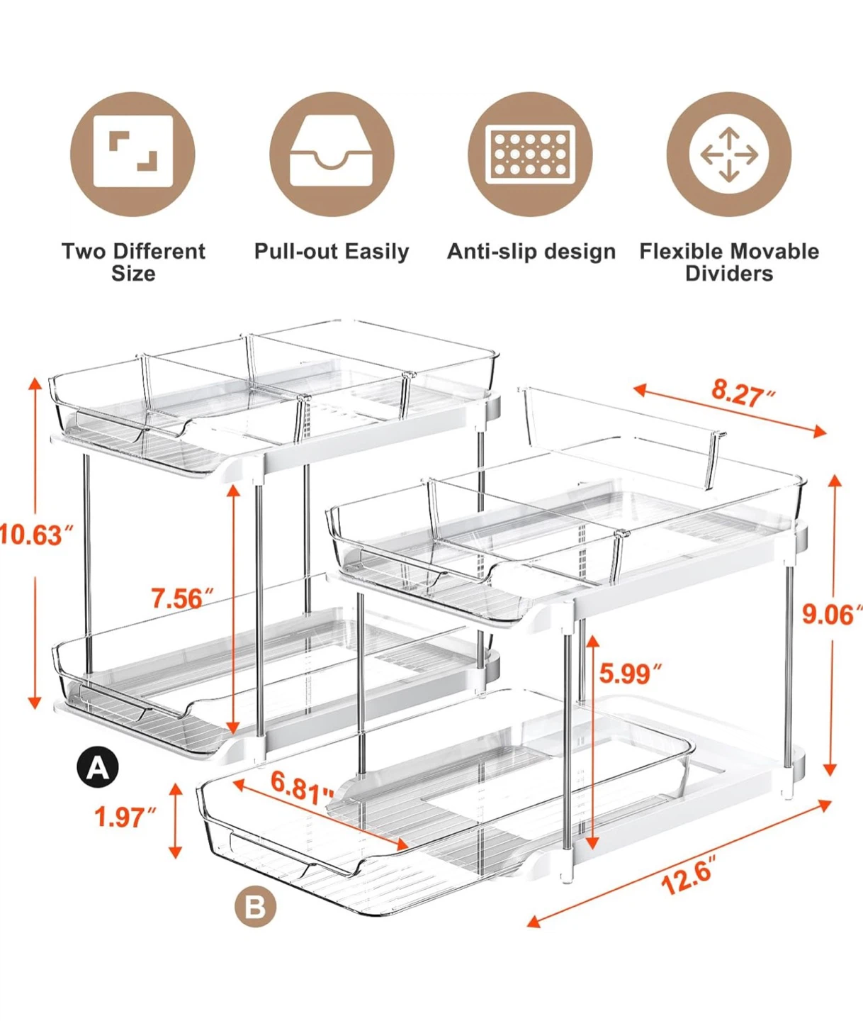 2-Tier Stackable Storage Organizers with Pull-Out Bins - photo 2