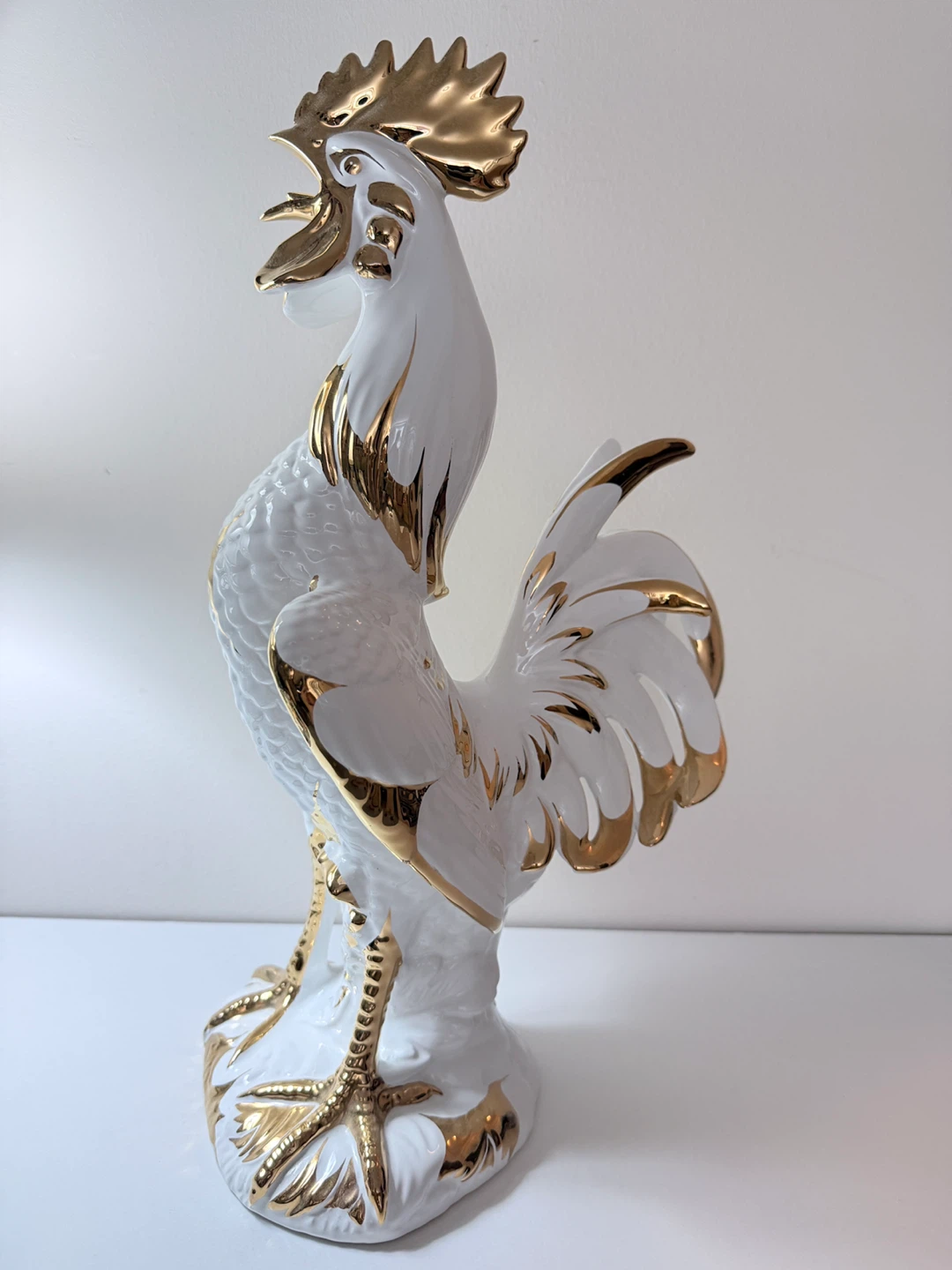 White and Gold Rooster Porcelain Figurine - photo 2