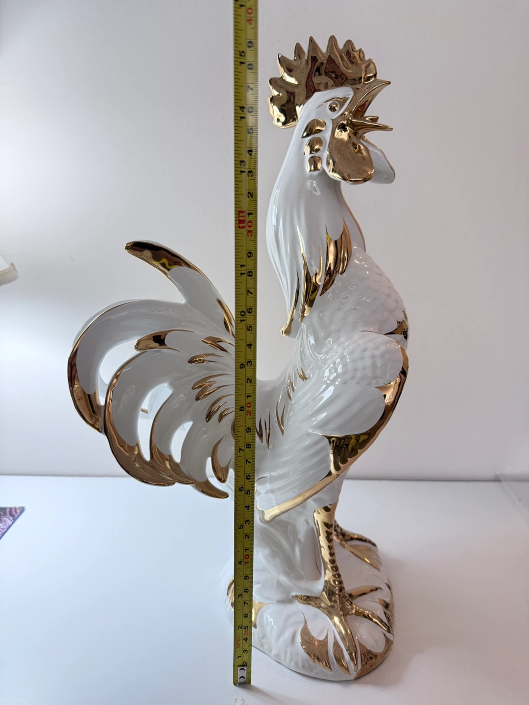 White and Gold Rooster Porcelain Figurine - photo 4