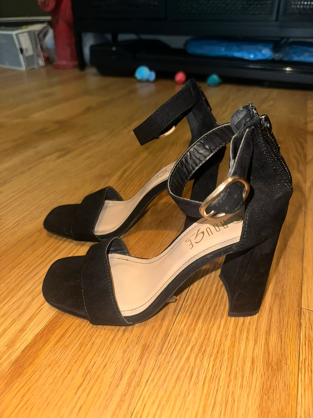 Black Suede Block Heel Sandals with Ankle Strap - photo 3