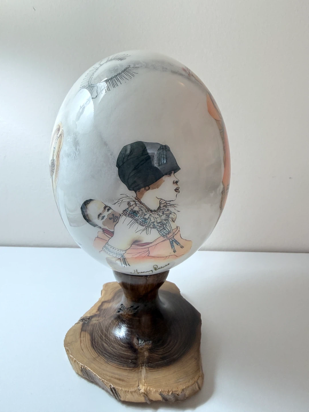 African Hand-painted Ostrich Egg Display - photo 5