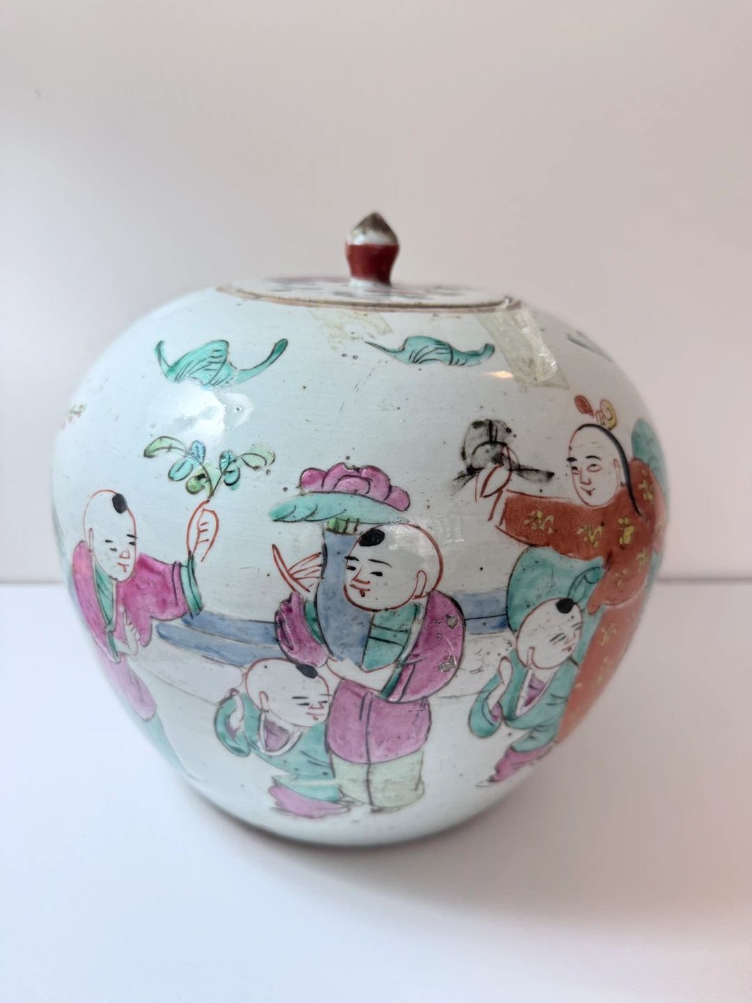 Vintage Ceramic Ginger Jar with Children Motif