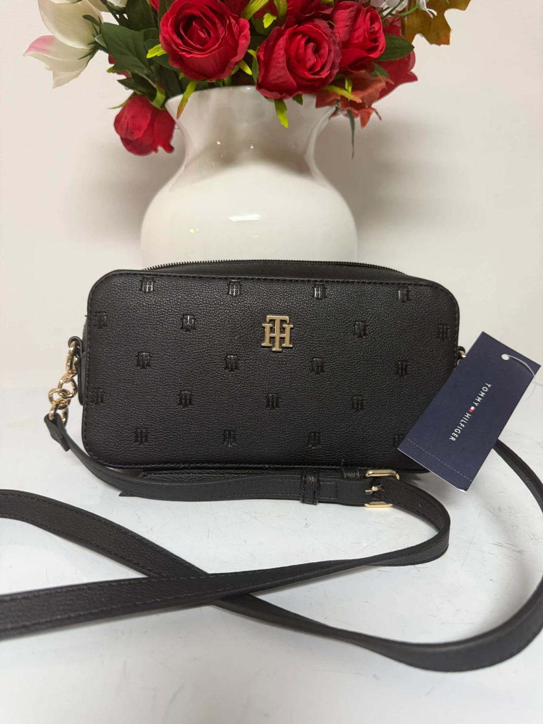 Tommy Hilfiger Black Embossed Camera Bag