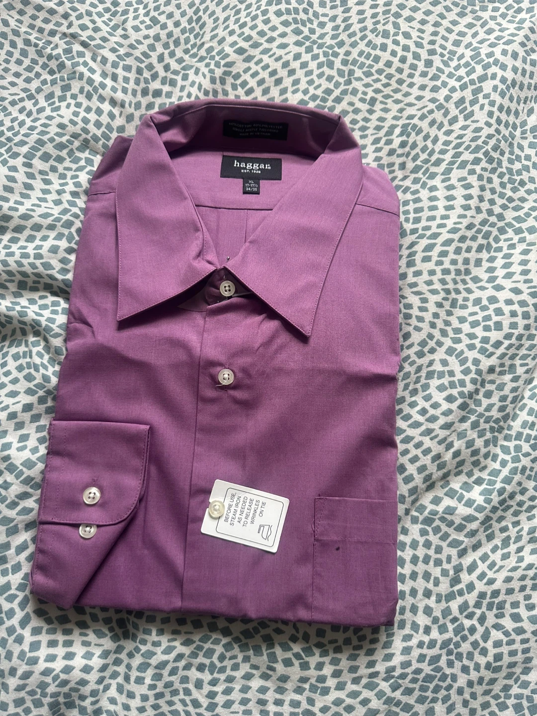 Haggar Men's XL Purple Button-Up Dress Shirt 17-17½