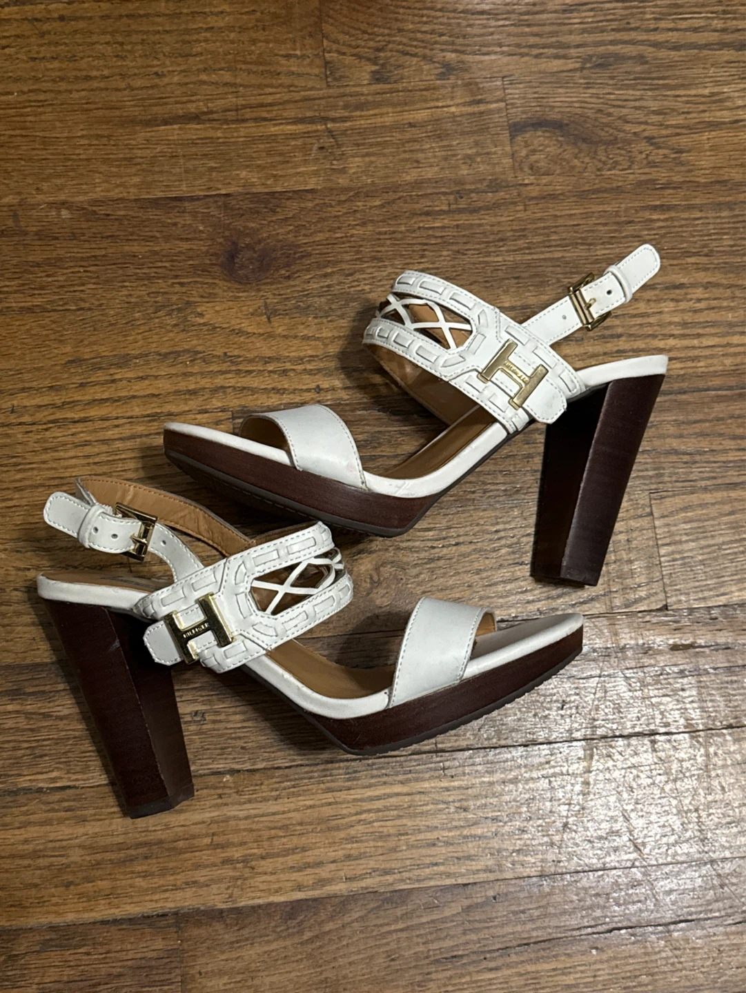 Size 8 Tommy Hilfiger White Leather Heeled Sandals