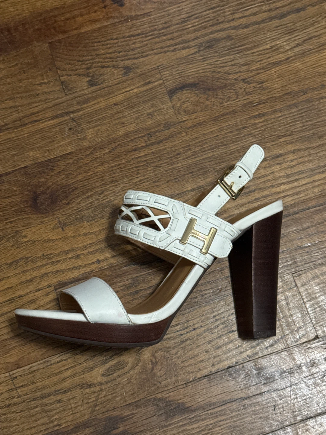Size 8 Tommy Hilfiger White Leather Heeled Sandals - photo 2
