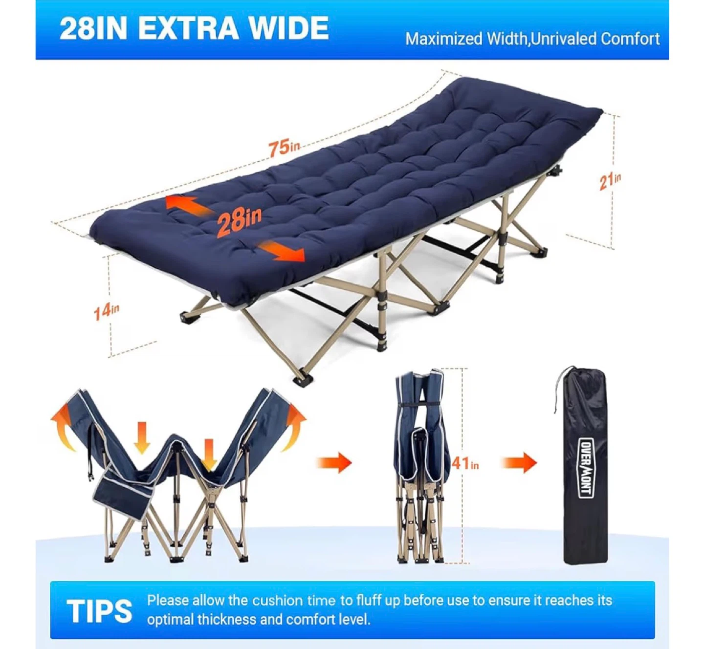Overmont Camping Cot - 28" Extra Wide - photo 2