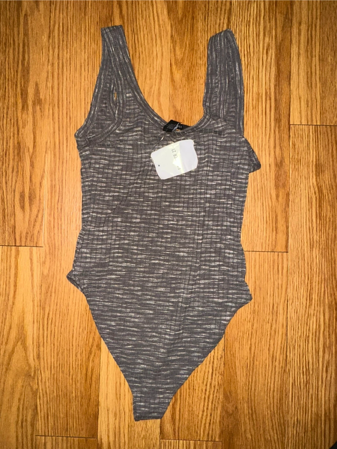 Women's Grey Ribbed Tank Bodysuit - Small