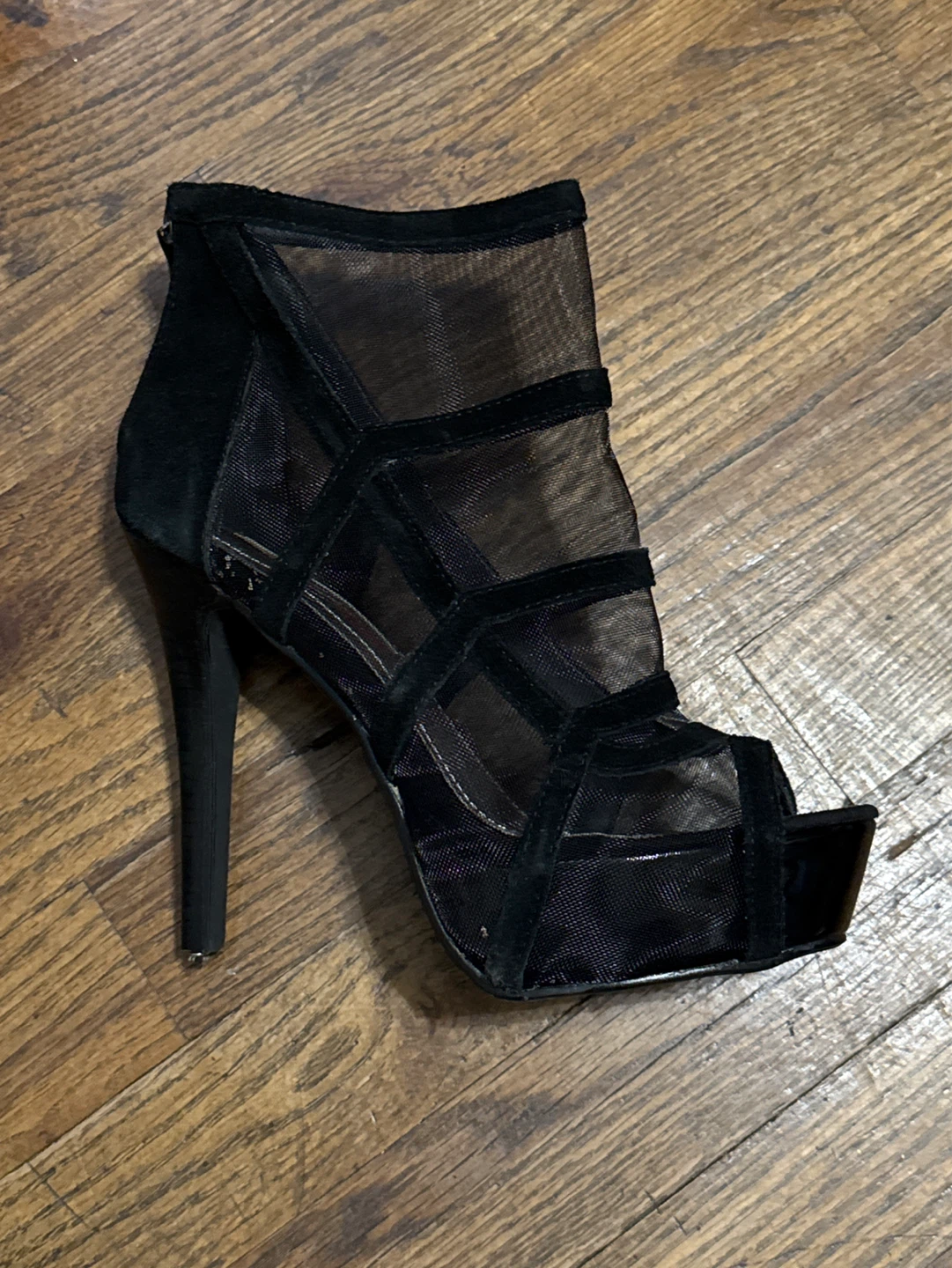 Size 7 1/2 Black Mesh Stiletto Heels - photo 2