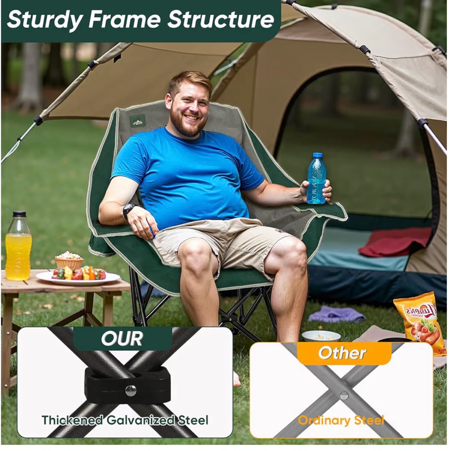 Northroad Folding Camp Chair - Grey & Green - photo 4