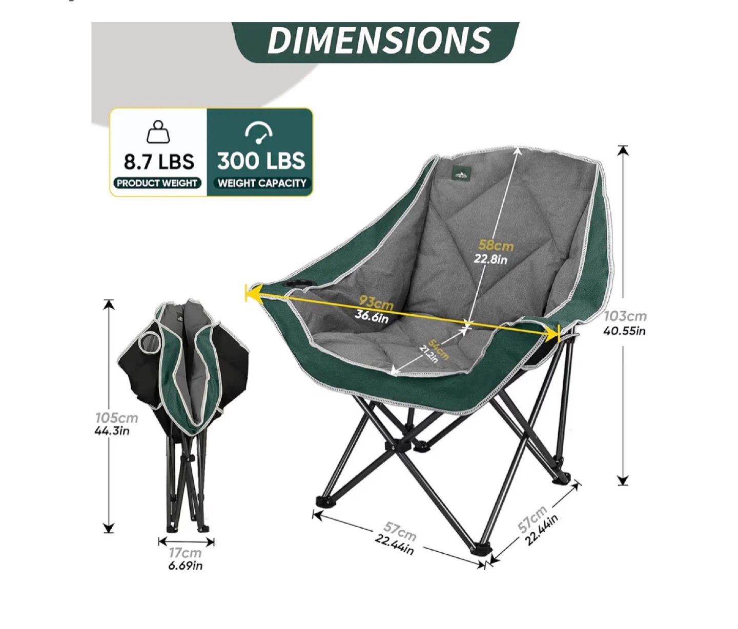 Northroad Folding Camp Chair - Grey & Green - photo 3