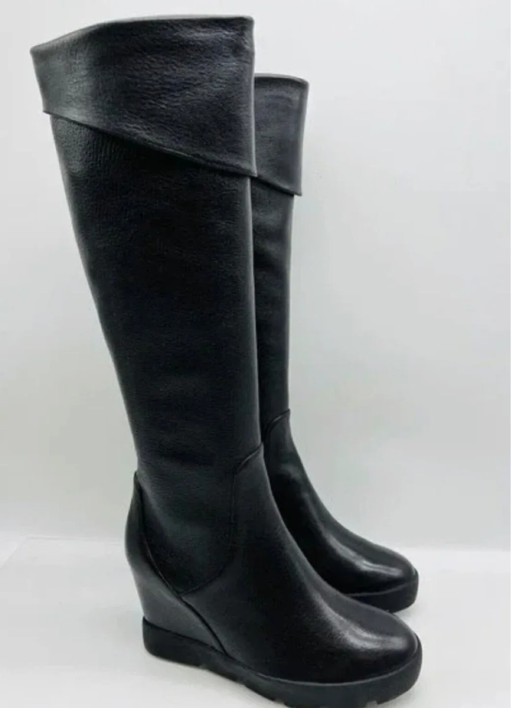 Max Studio Black Leather Wedge Boots Size 7