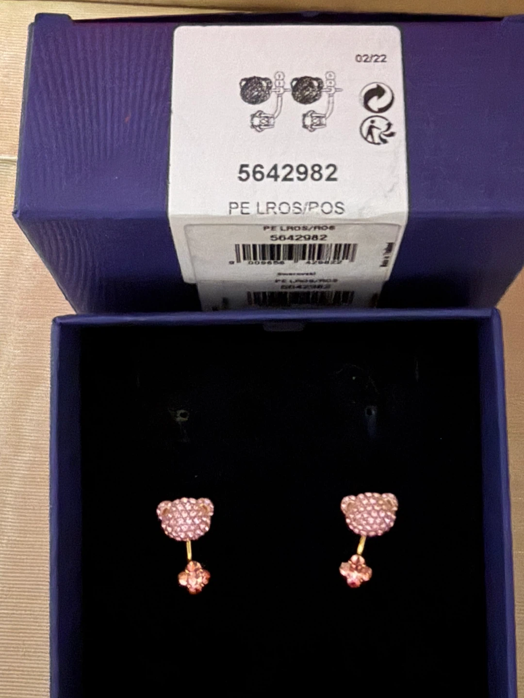 Swarovski Light Pink Crystal Teddy Bear Drop Earrings - photo 3