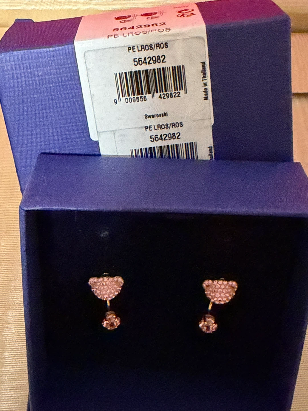 Swarovski Light Pink Crystal Teddy Bear Drop Earrings