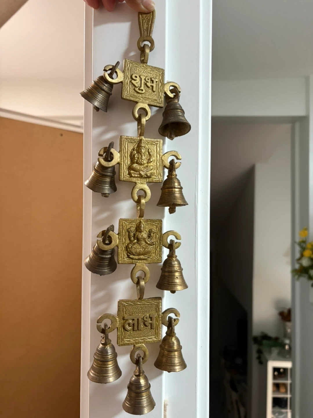 Brass Hanging Bells with Hindu Deities - photo 2