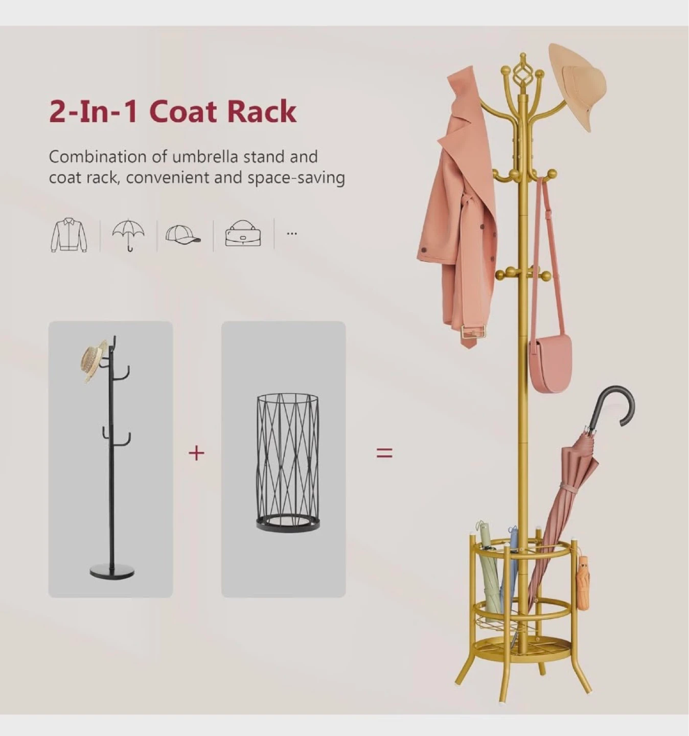 2-In-1 Coat Rack with Umbrella Stand