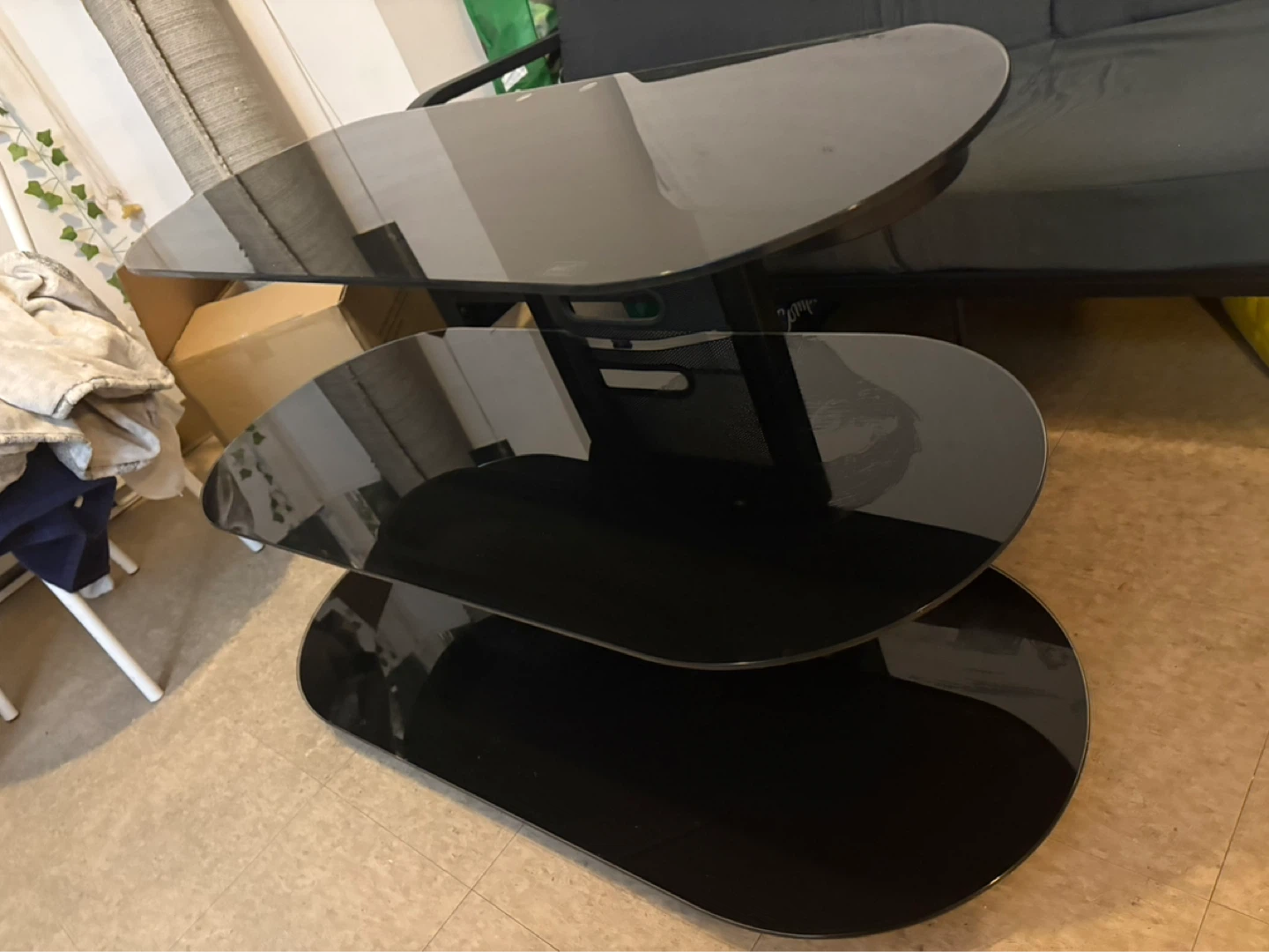 Black Glass 3-Tier TV Stand / Coffee Table - photo 3