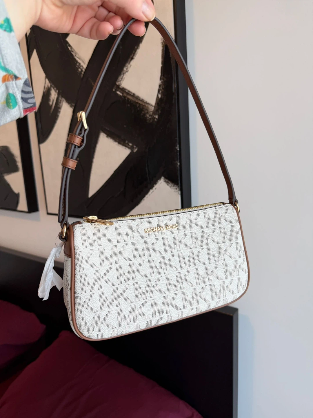 Michael Kors Signature Monogram Shoulder Bag White/Brown