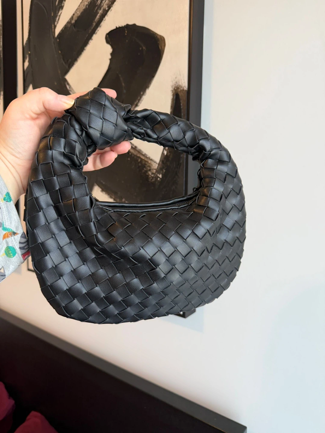 Black Woven Leather Handbag