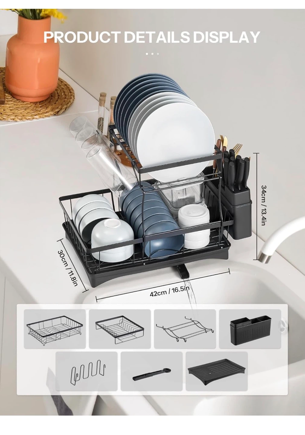 2-Tier Dish Drying Rack with Utensil Holder