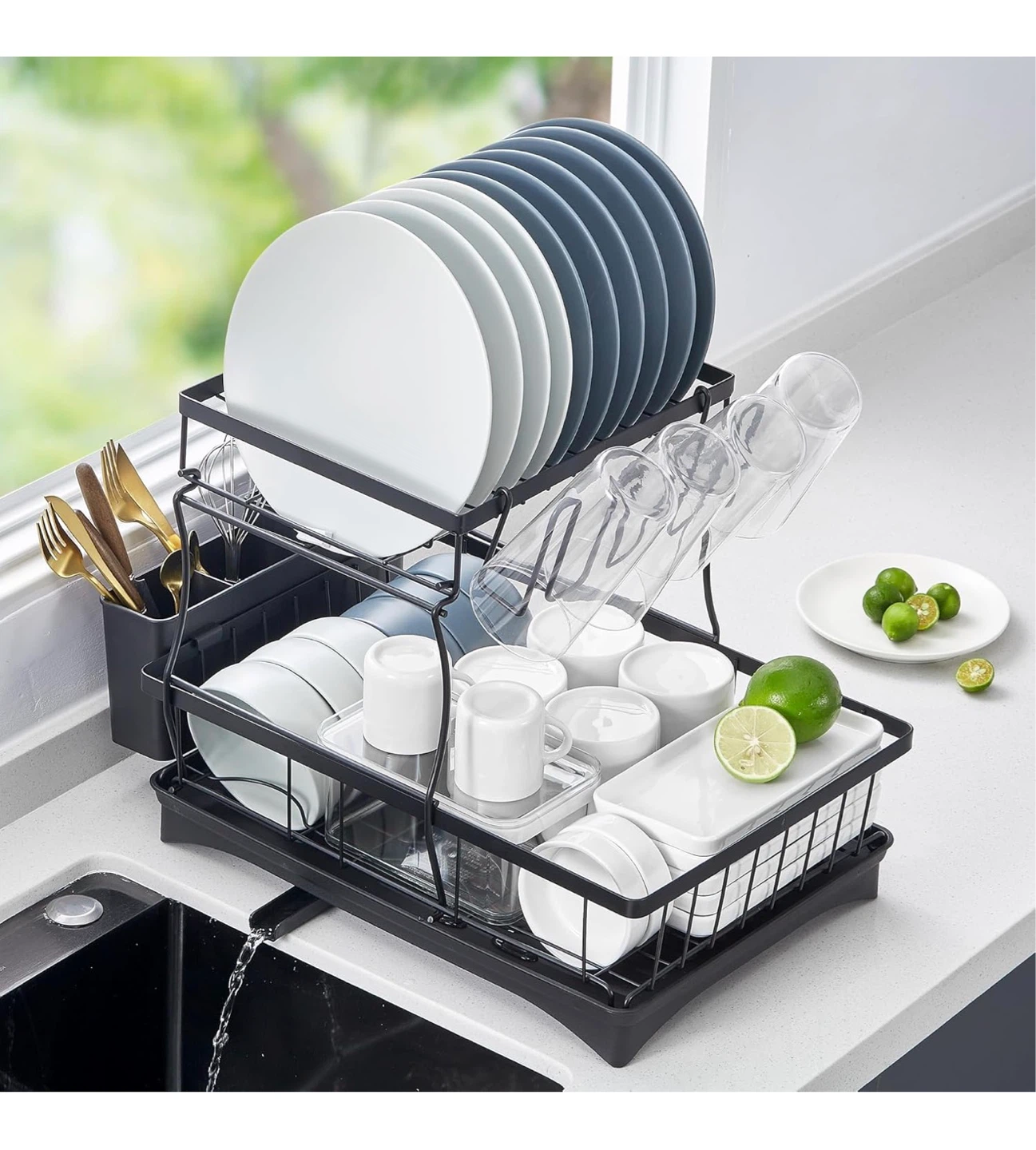 2-Tier Dish Drying Rack with Utensil Holder - photo 2