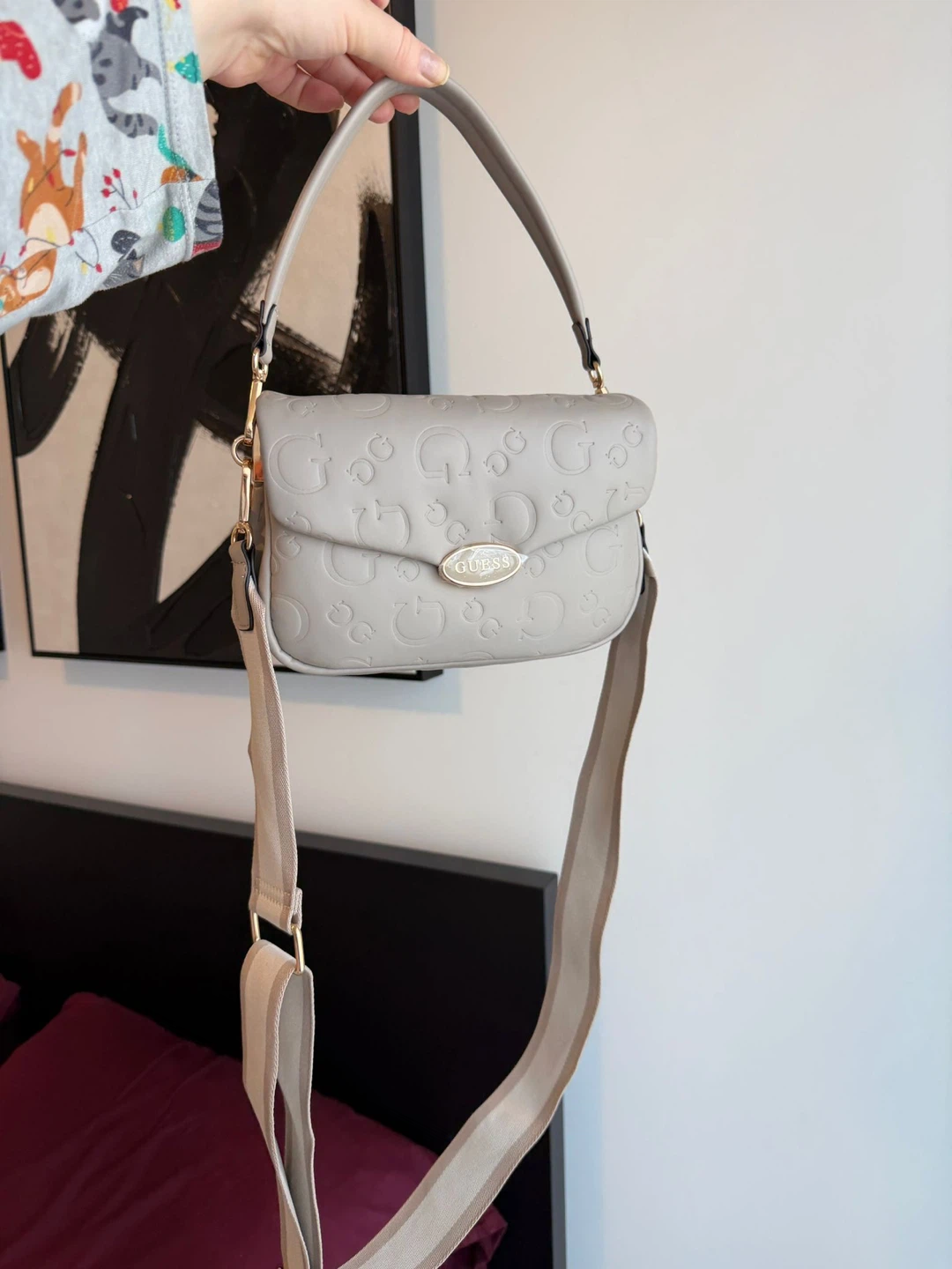 GUESS Grey Embossed Shoulder Bag