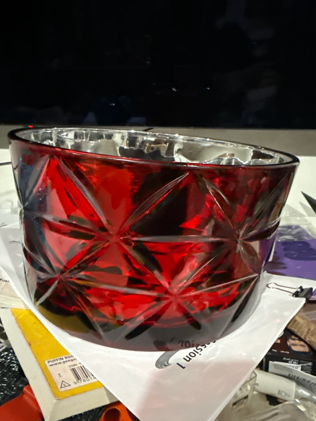 Red Decorative Glass Bowl - photo 2