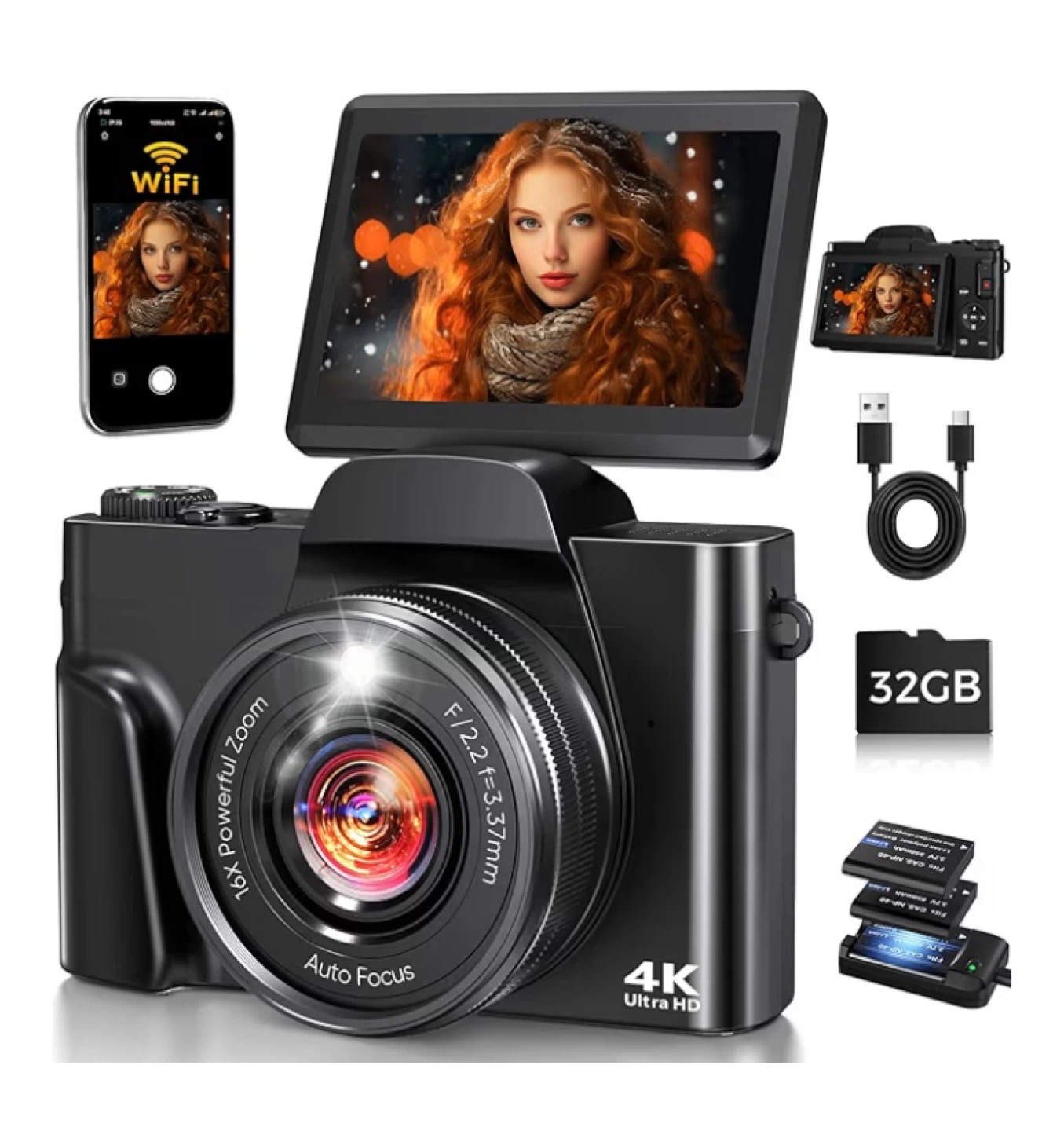 4K Digital Camera for Vlogging and Streaming with WiFi