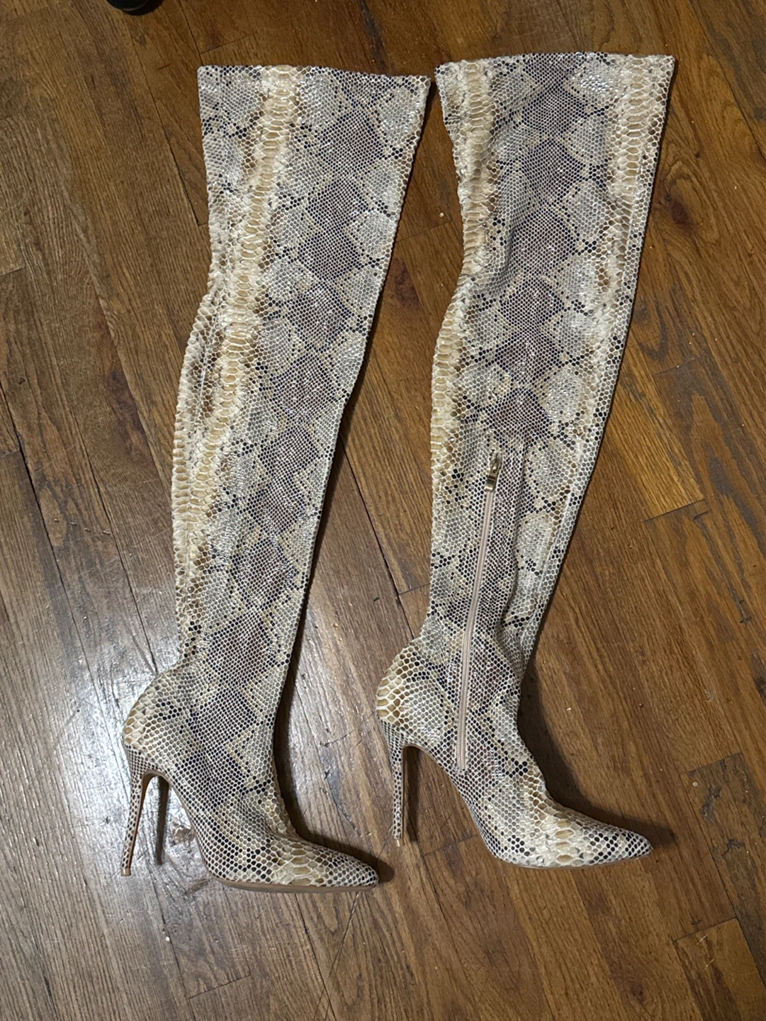 Size 8 Snake Print Thigh High Stiletto Boots