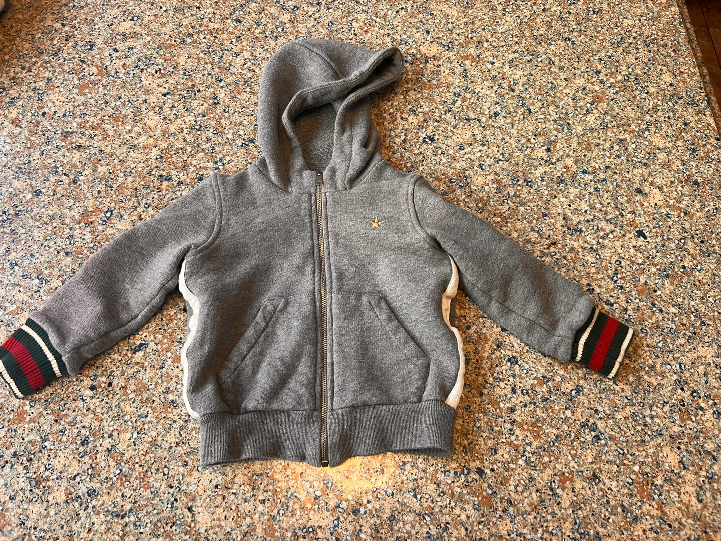Gucci Kids Grey Zip-Up Hoodie with Star Detail