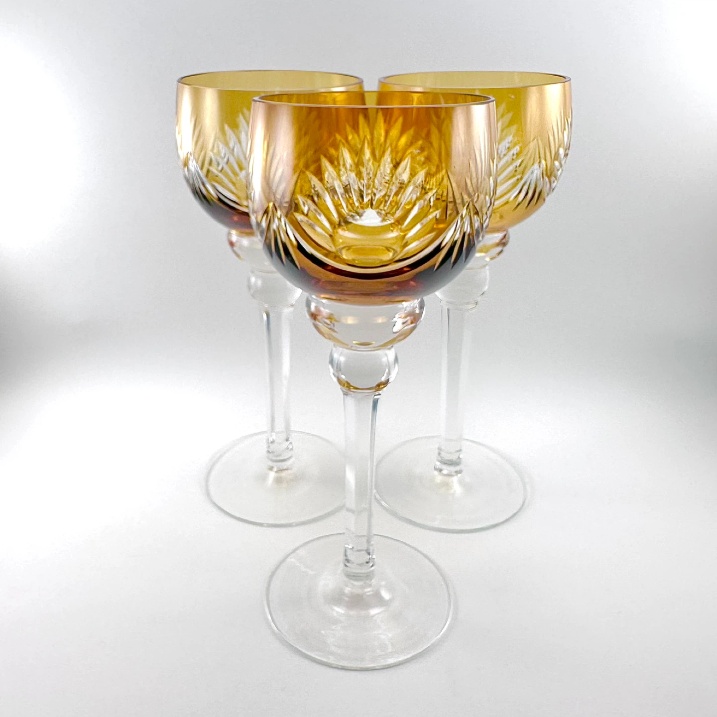 Set 3 fine bohemian amber crystal hock glasses - photo 2