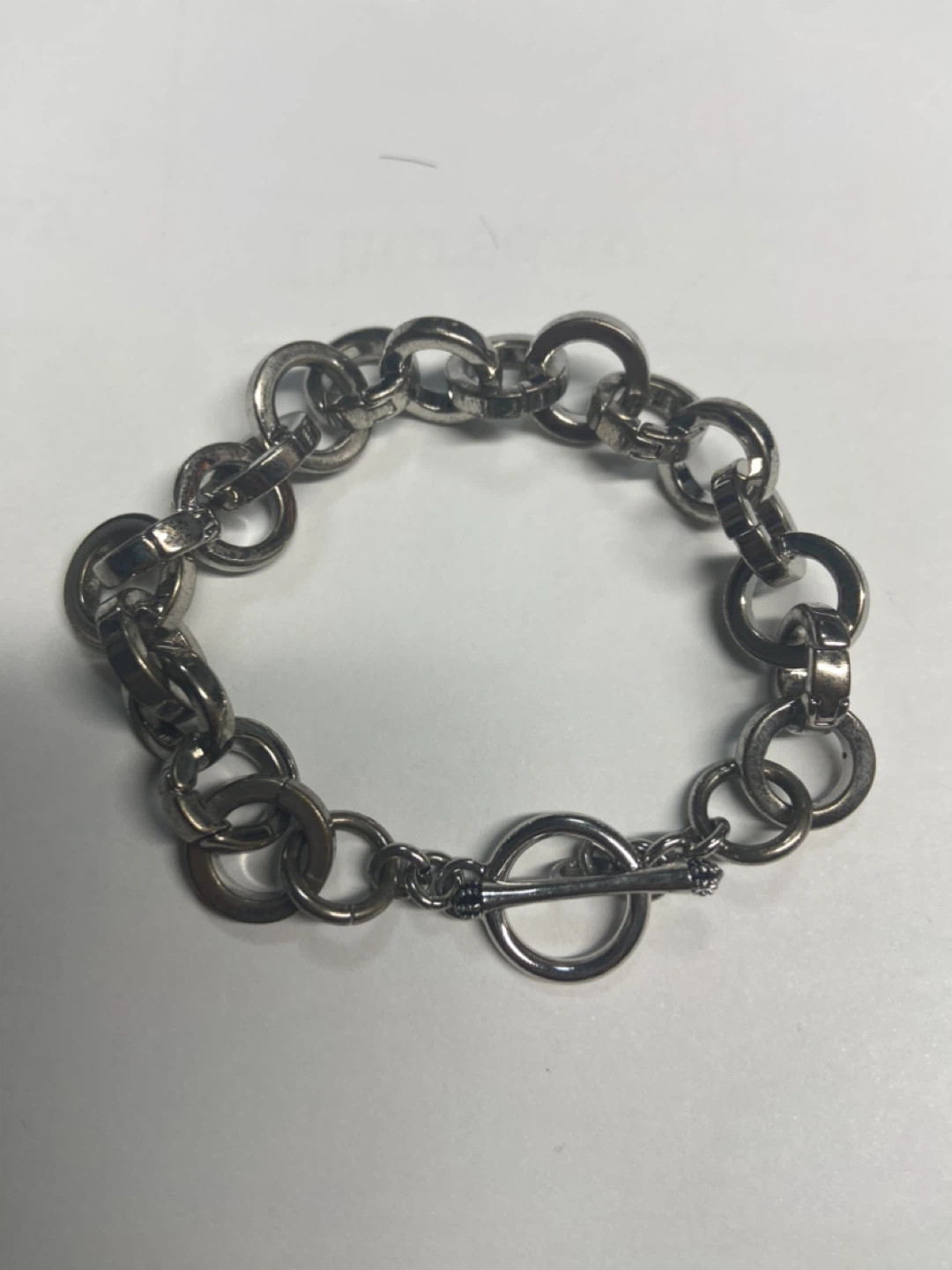 Silver Tone Chunky Link Toggle Bracelet