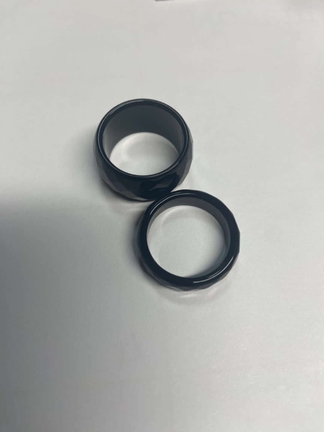 Black Faceted Rings (Set of 2)