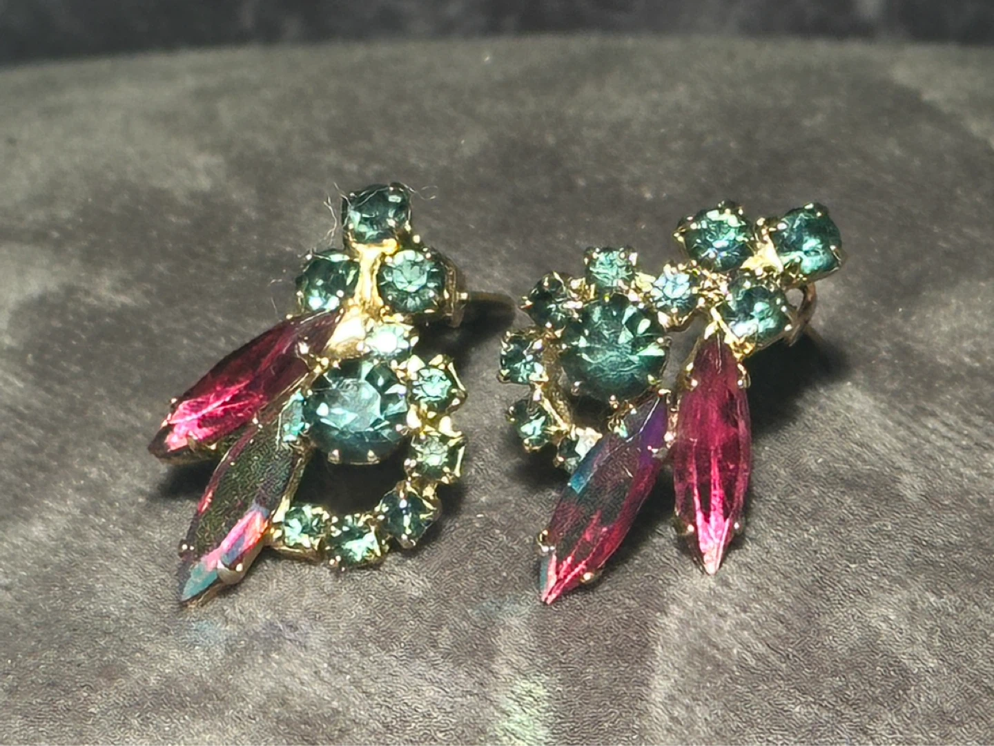 Vintage Blue and Violet Aurora borealis  Clip on Earrings