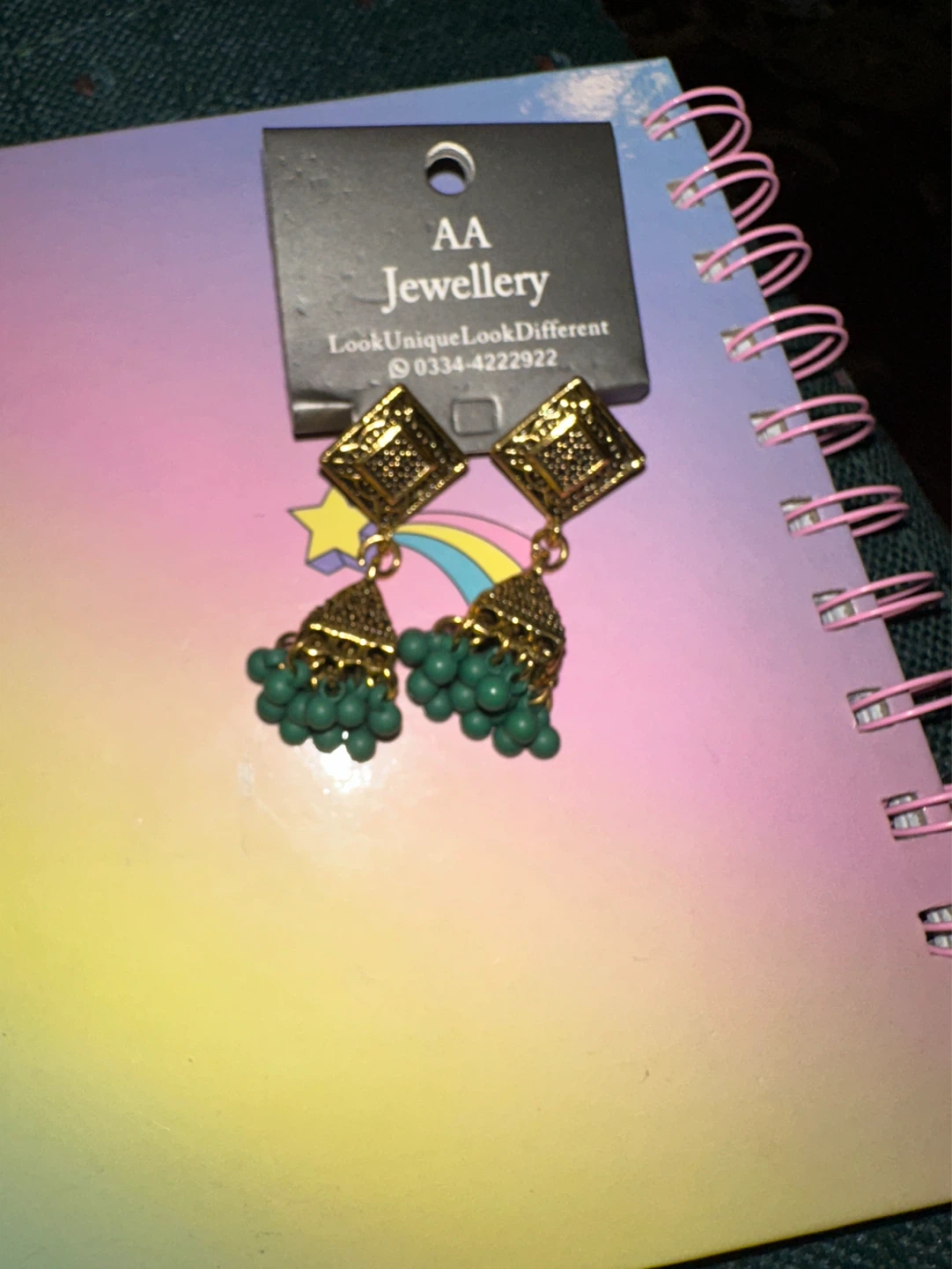 AA Jewellery Gold Tone Green Beaded Jhumka Earrings - photo 2