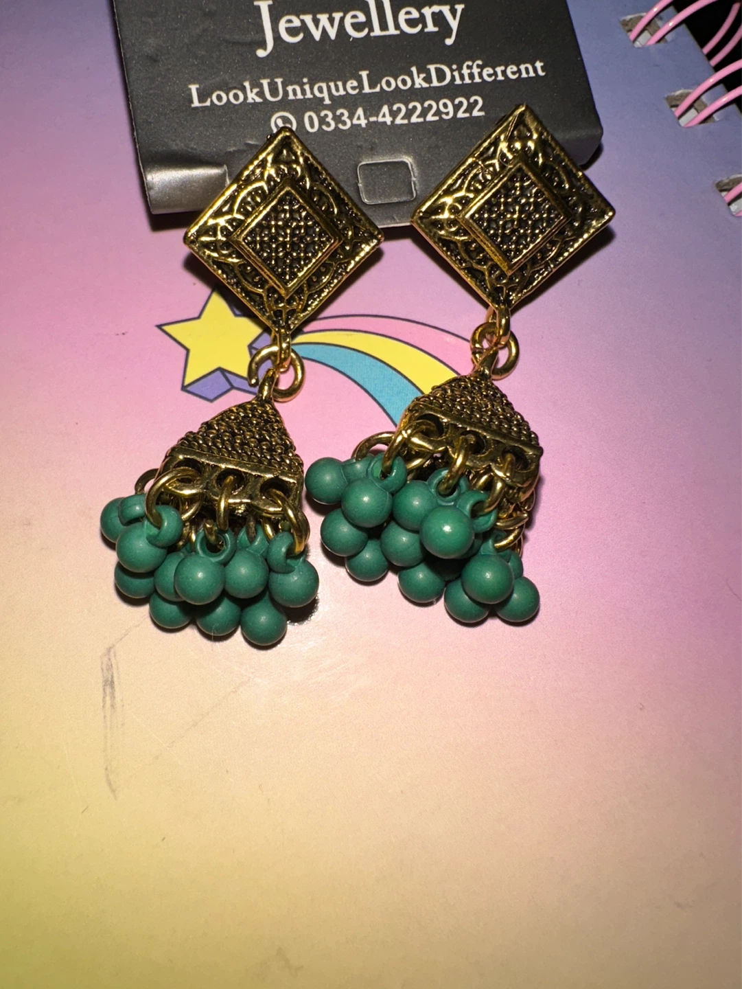 AA Jewellery Gold Tone Green Beaded Jhumka Earrings
