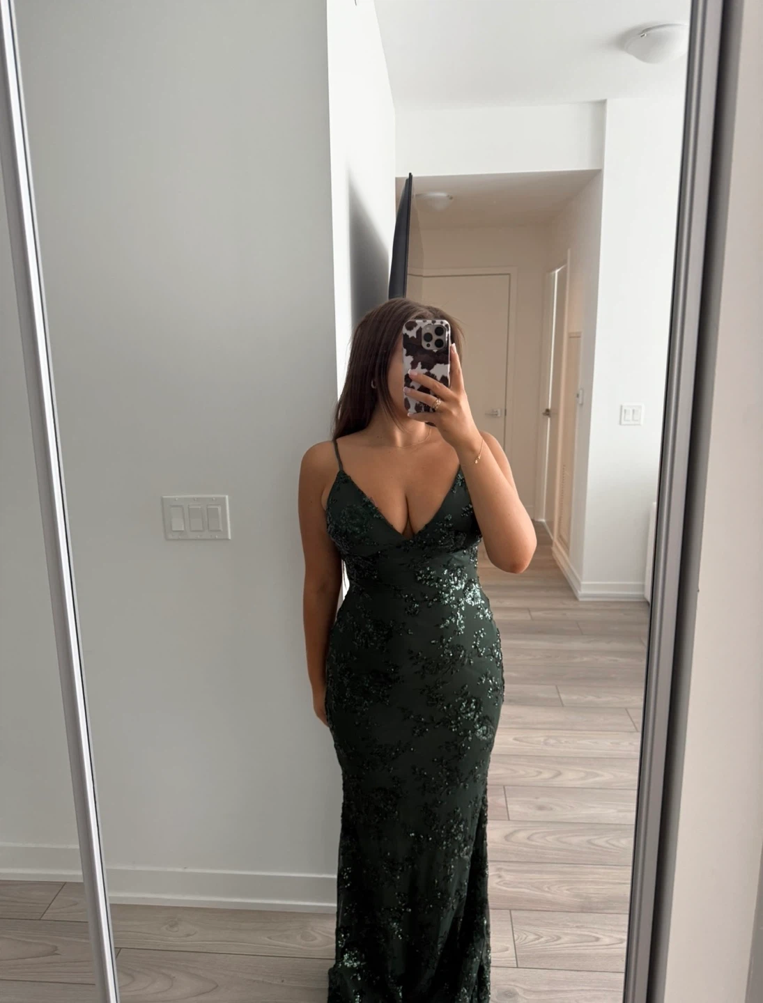 Deep Green Sequin Spaghetti Strap Gown