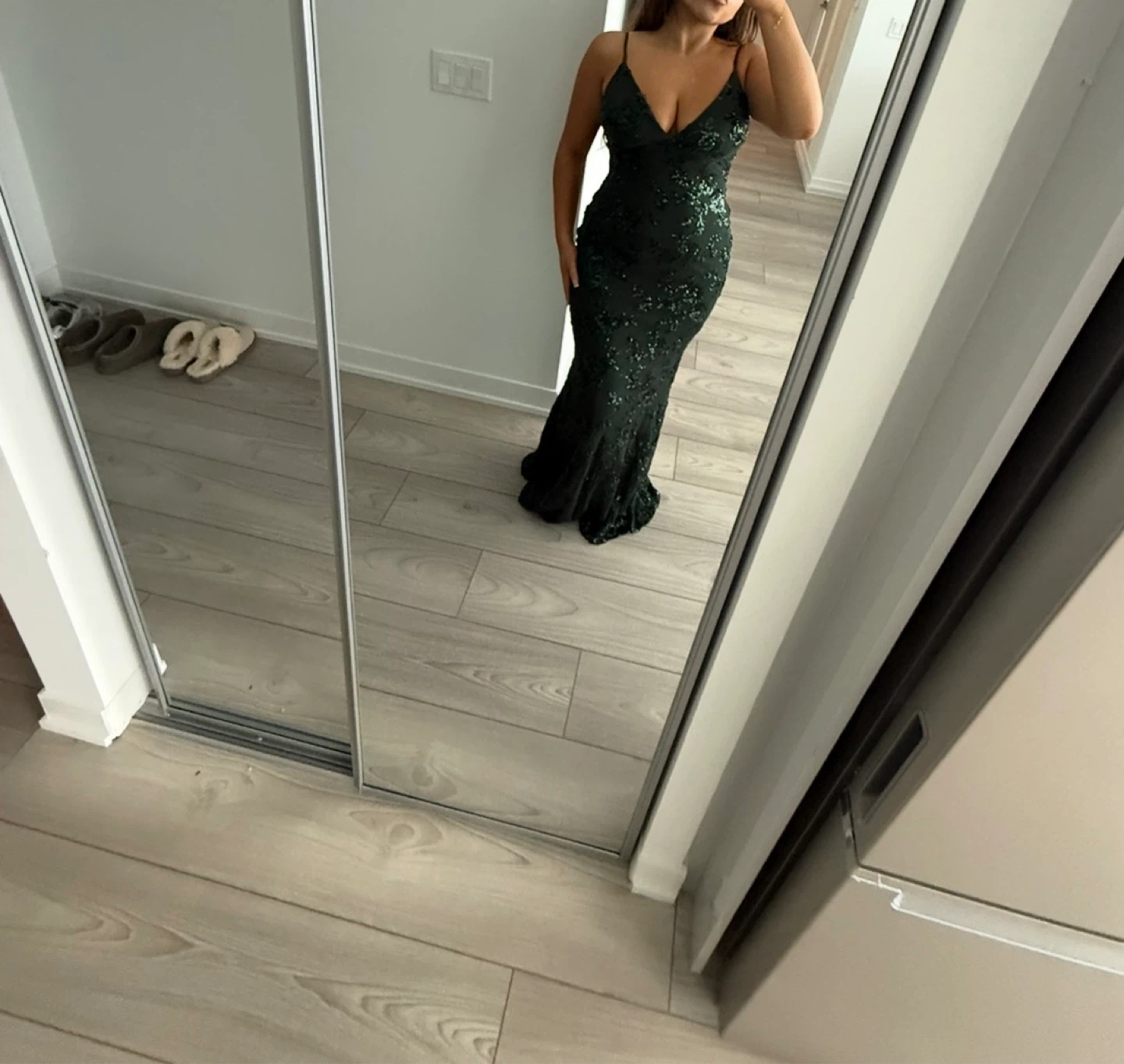 Deep Green Sequin Spaghetti Strap Gown - photo 3