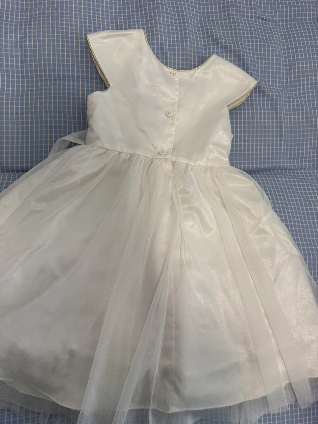 White Lace Flower Girl Dress with Gold Bow - photo 5