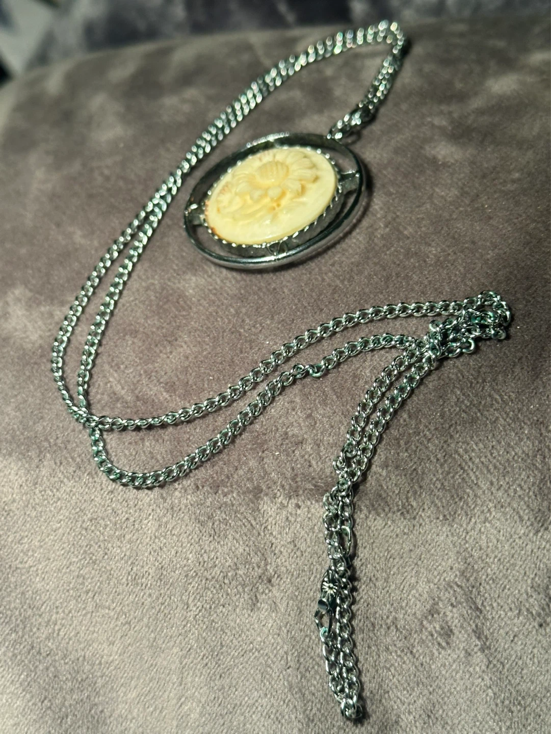 Carved Abalone Shell Floral Pendant and Necklace