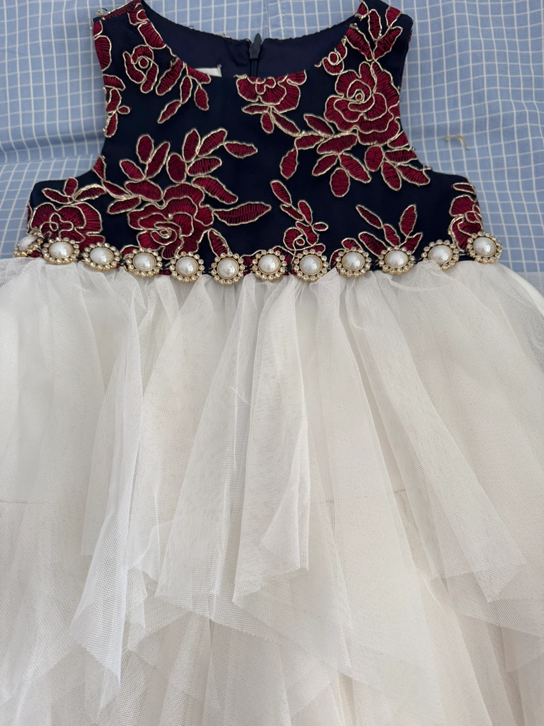 White Tulle Dress with Floral Embellishment