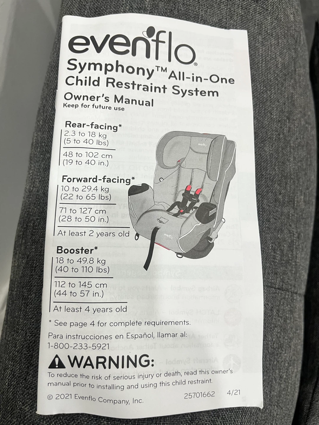 Evenflo Symphony All-in-One Child Restraint System - photo 2
