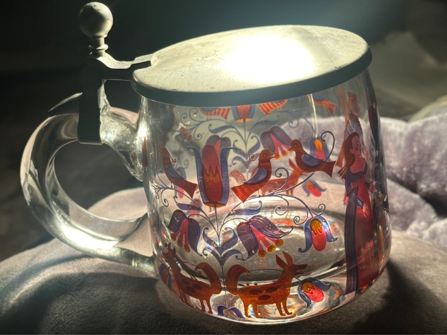 Vintage transfer ware glass German beer stein