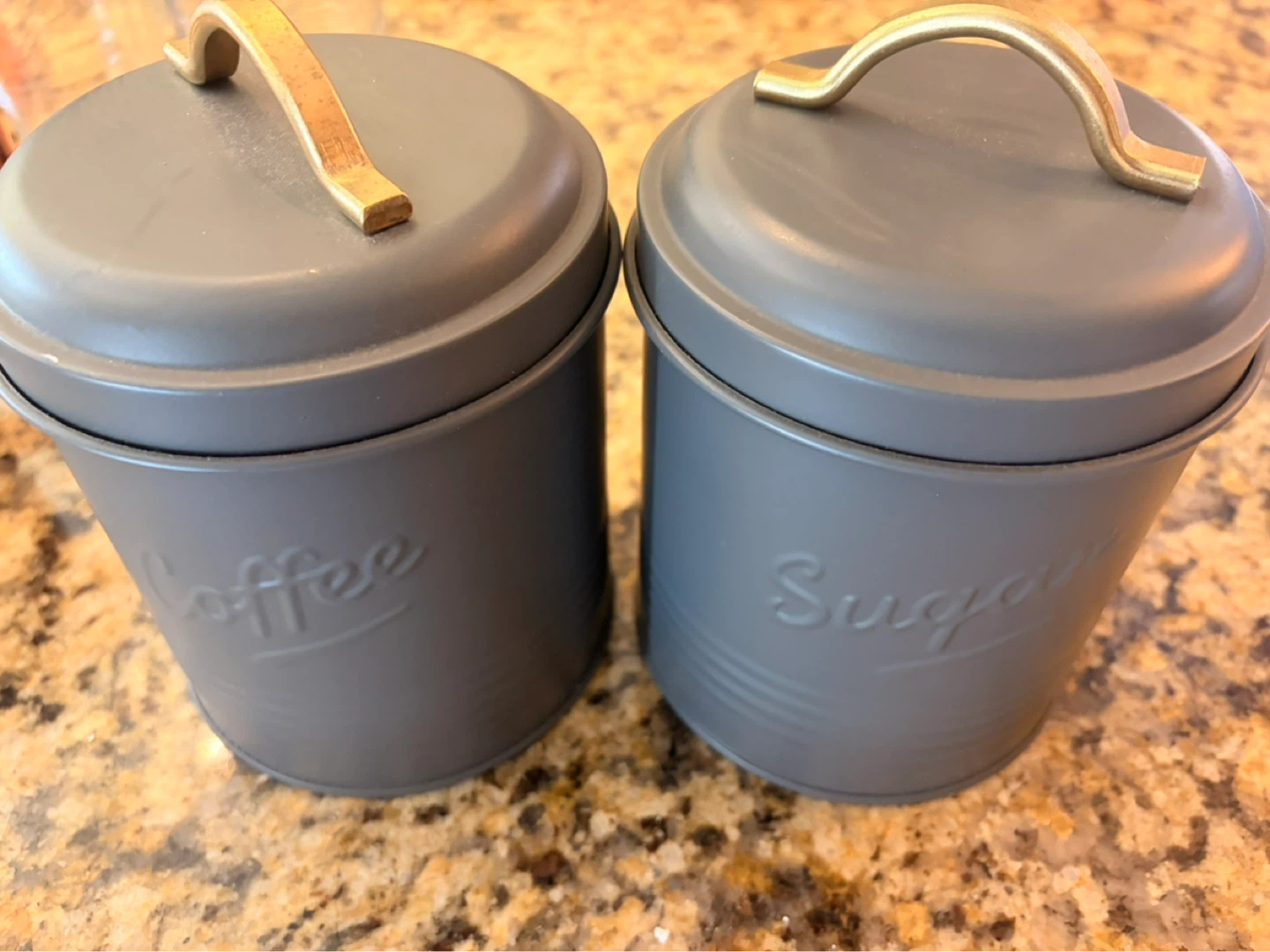 Set of 2 Grey Coffee and Sugar Canisters with Gold Handles - photo 3