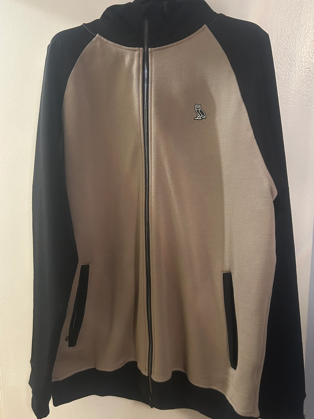 OVO Owl Track Jacket Beige Black Full Zip Hooded