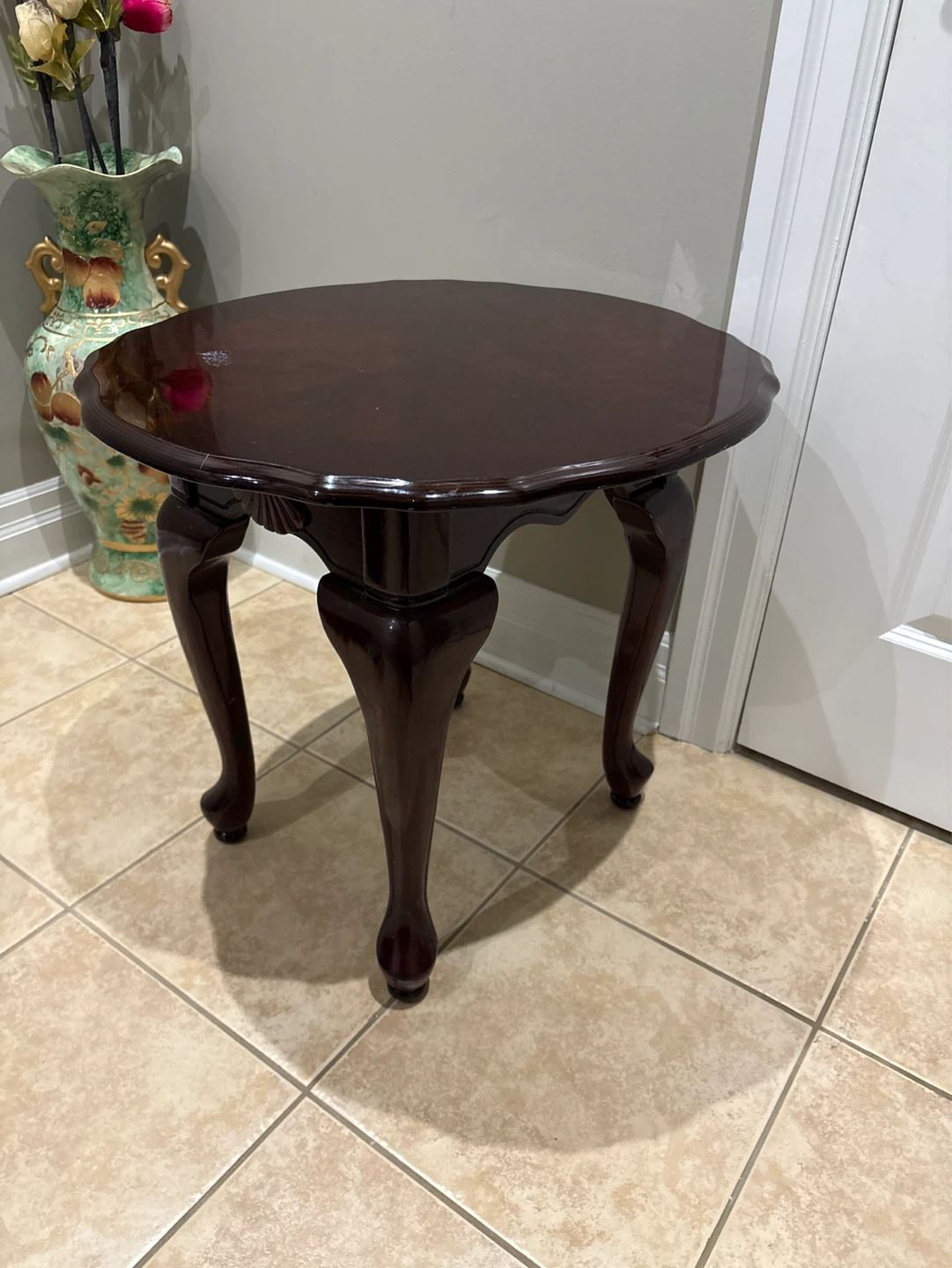 Round Dark Wood Accent Table