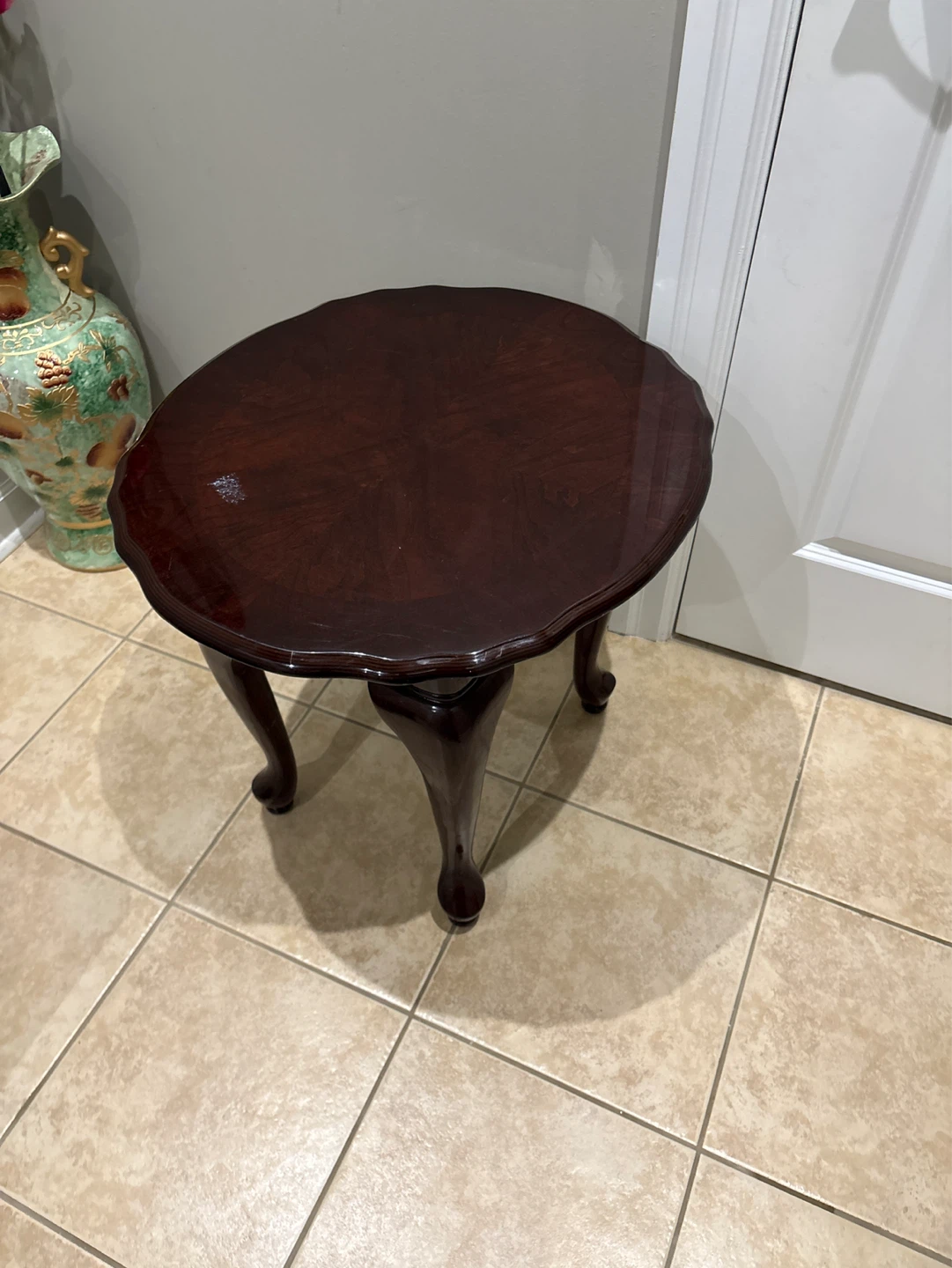 Round Dark Wood Accent Table - photo 2