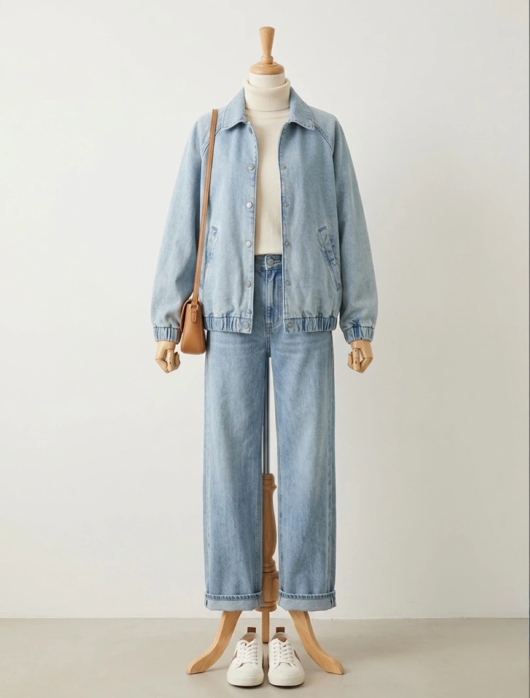 Light Wash Denim Bomber Jacket
