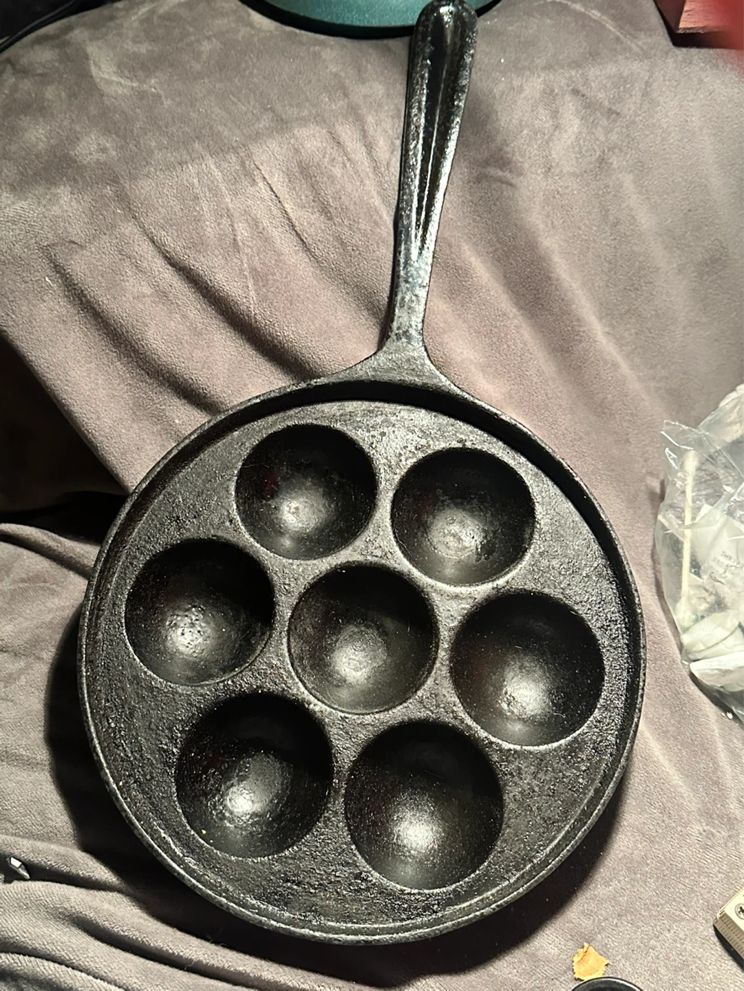 antique cast iron Æbleskiver pan